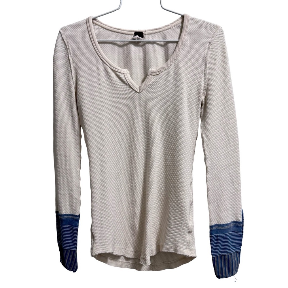 Free People We the Free Kyoto Cuff Thermal Ivory Waffle Knit Top Size Medium